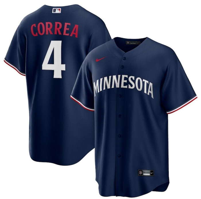 Men's Minnesota Twins #4 Carlos Correa Navy Cool Base Stitched Jersey